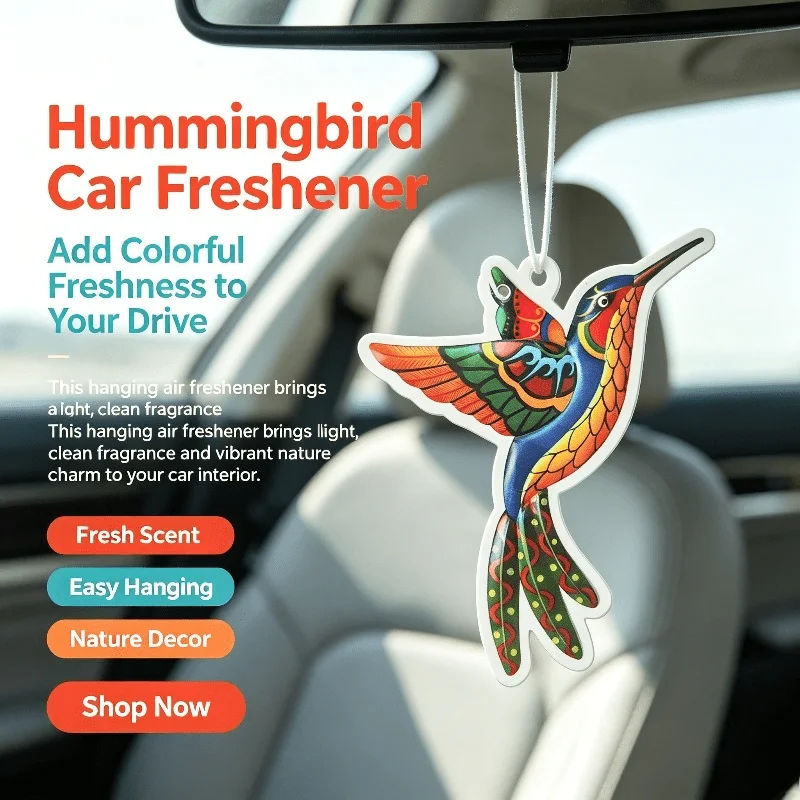 Car Air Freshener Colorful Hummingbird Hanging Scent Card for Car Interior Decor Rearview Mirror Ornament Gift