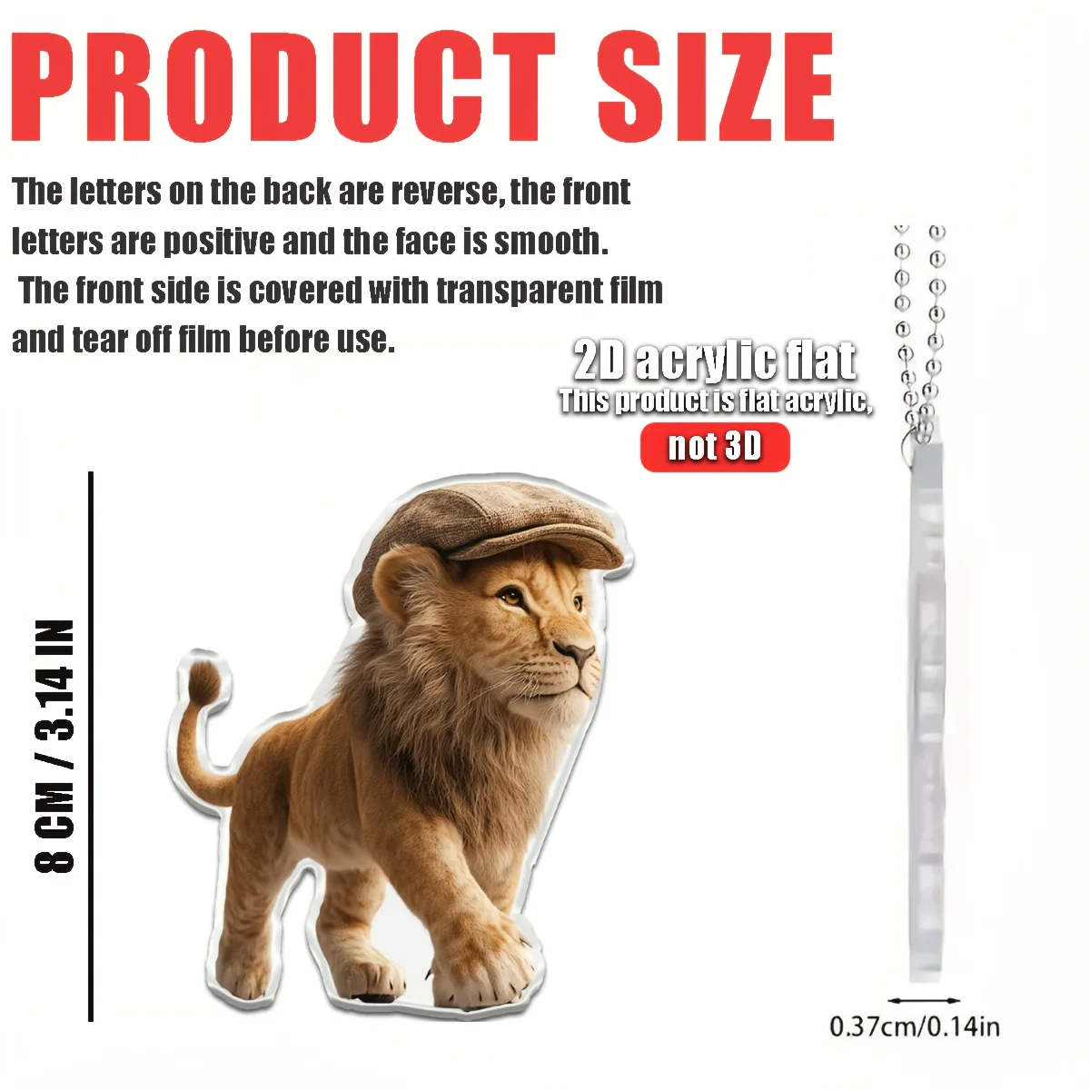 1Pc 2D Wearing a Hat Lion Pendant Used for Car Hanging Decoration Fun Decoration Home Decoration Backpack Accessories Keychains view 2
