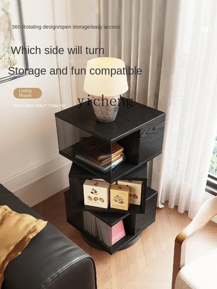 TQH rotating edge few black walnut living room multi-functional sofa side cabinet transparent glass figure display cabinet