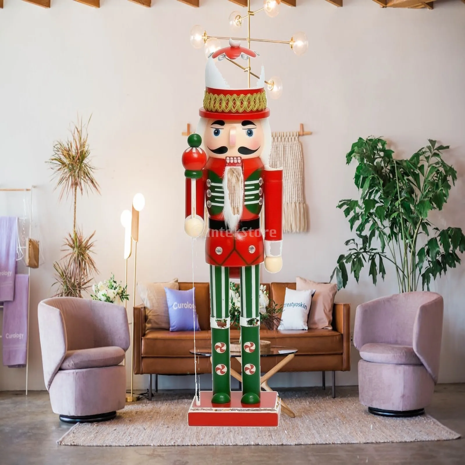 Festival Figurine Nutcracker Christmas Decoration Wood Sculpture for Mantel Countertop Cute Holiday Ornament with Stable