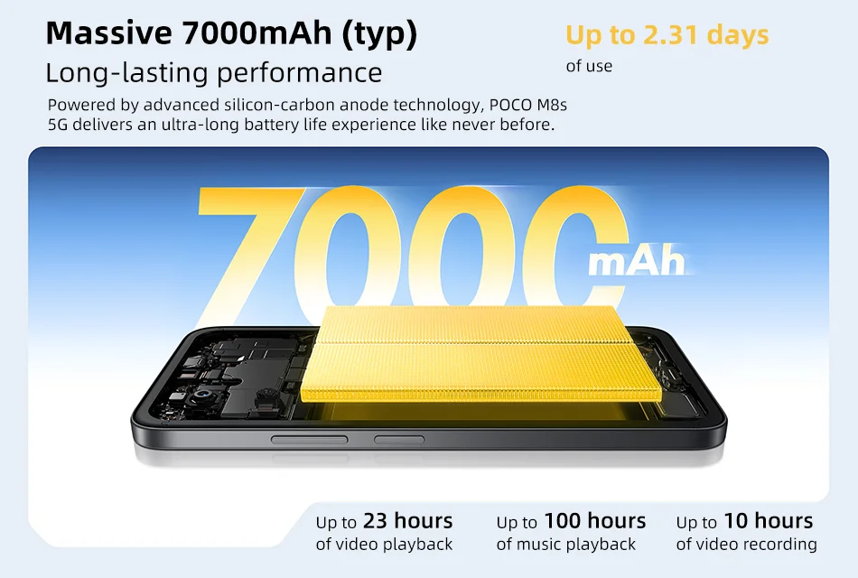 POCO M8s 5G Smartphone Global Version Snapdragon 6s Gen 3 6.9" 144Hz DotDisplay 50MP 7000mAh 33W Fast Chargin NFC