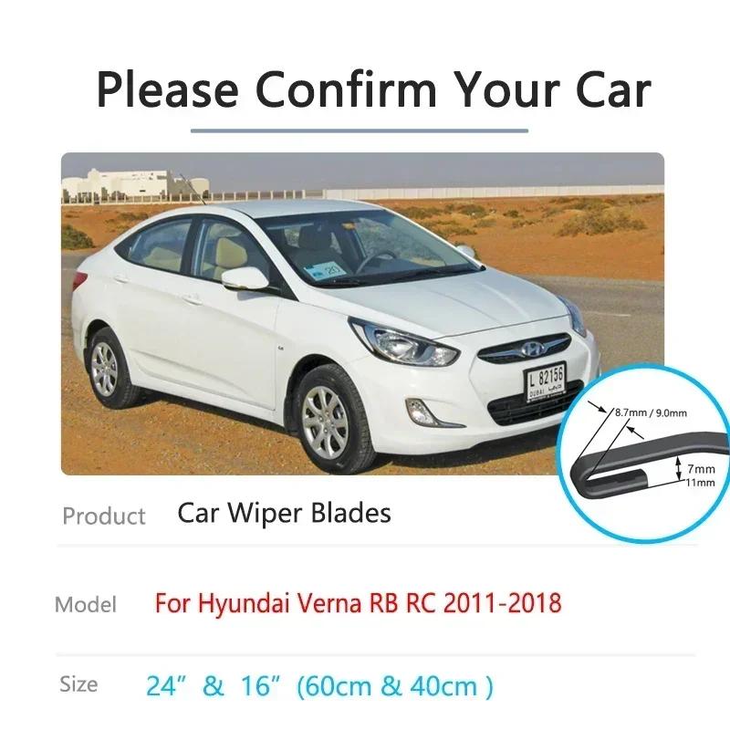 For Hyundai Verna i25 Accent Solaris Grand Avega RB RC 2011~2018 Front Wiper Blades Boneless Frameless Rubber Cleaning U J Hook