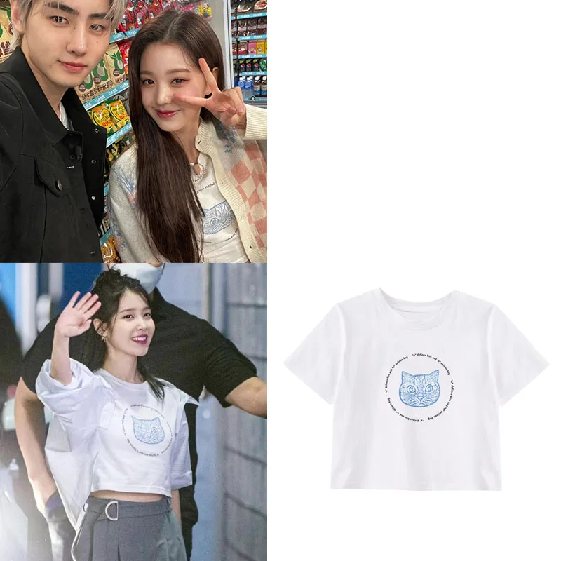 純綿 ルーズ ベーシック ラウンドネック Tシャツ IU ジェン・チャン 女性用 ファッション サマートップ 多用途 シンプル