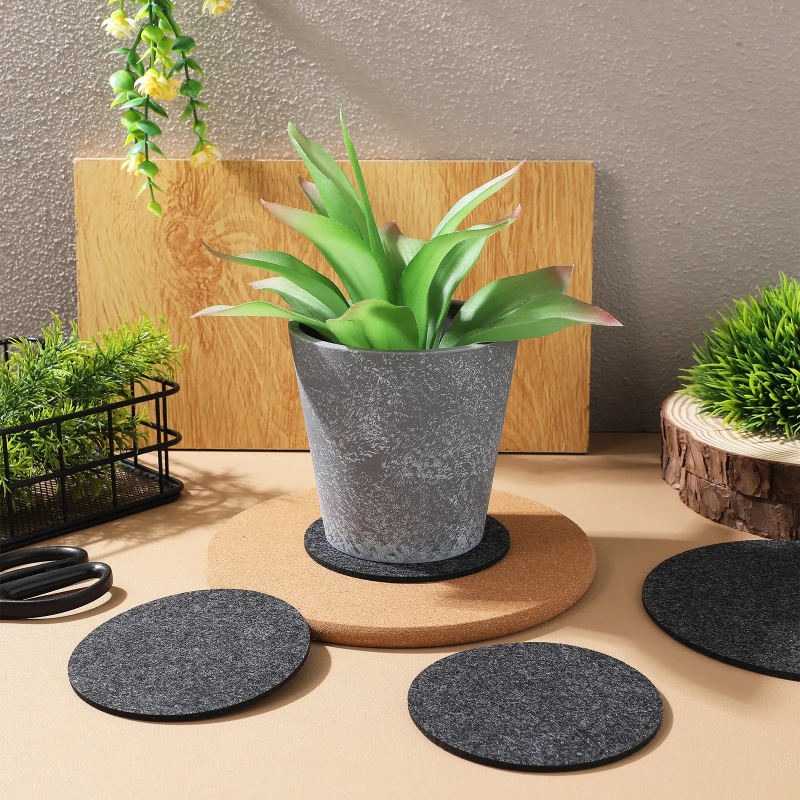20Pcs Plant Coasters Round Felt Mats Absorbent Reversible Pot Saucers Indoor Floor Protector Plant Bottom Pads