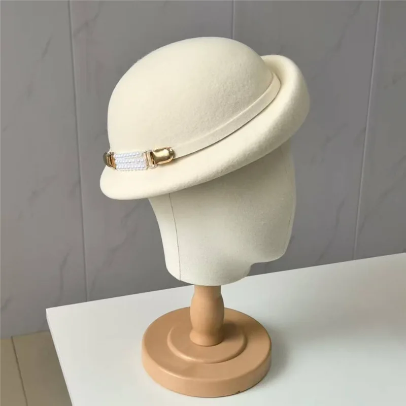 مصمم فاخر فيدوراس قبعة أنيقة الصوف الخالص الوردي العاج الأزرق قبعة الرسام كوكتيل حفلة قبعة تدفئة الصوف السميك الشتاء فيدوراس #4