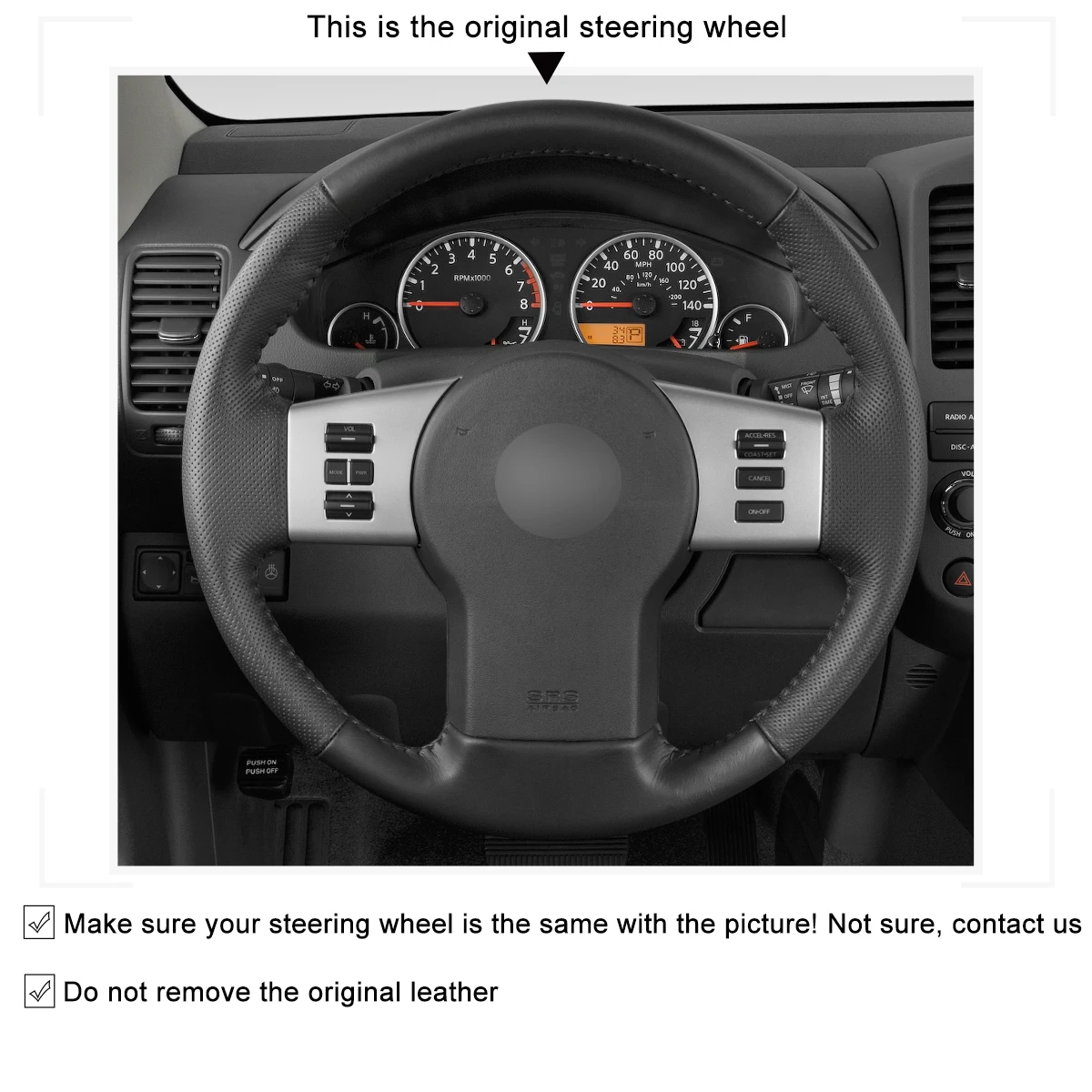 Mewant Black Artificial Leather Car Steering Wheel Cover for Nissan Frontier 2005-2021 / Pathfinder 2005-2012 / Xterra 2005-2015