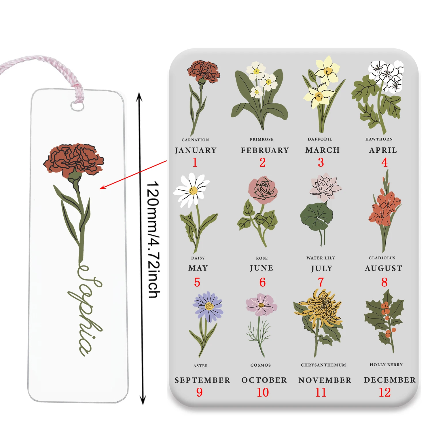 Personalized Custom Name Birth Flower Bookmarks HD Print Book Mark Gifts for Birthday Anniversary Stationery School Supplies