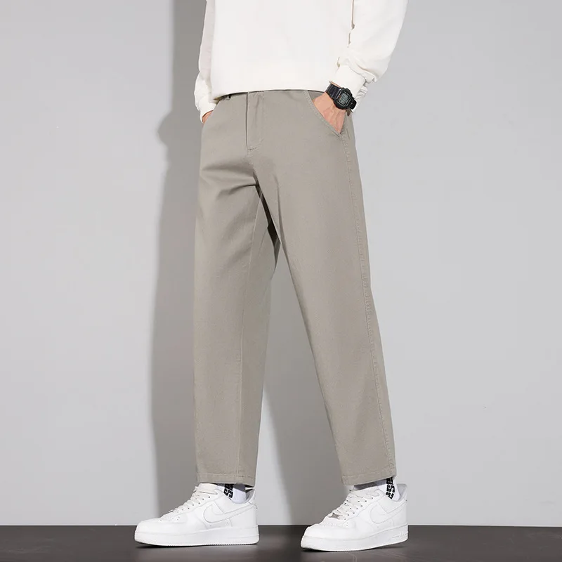 Personalized Loose Straight Casual Pants Autumn Soft Trend Versatile Cotton Men's Simple Nine-point Pants