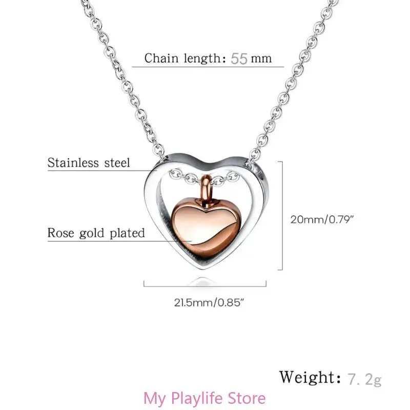 Stainless Steel Double Heart Cremation Urn Necklace Funnel Fill Memorial Ashes 4 Colors Pet Supplies