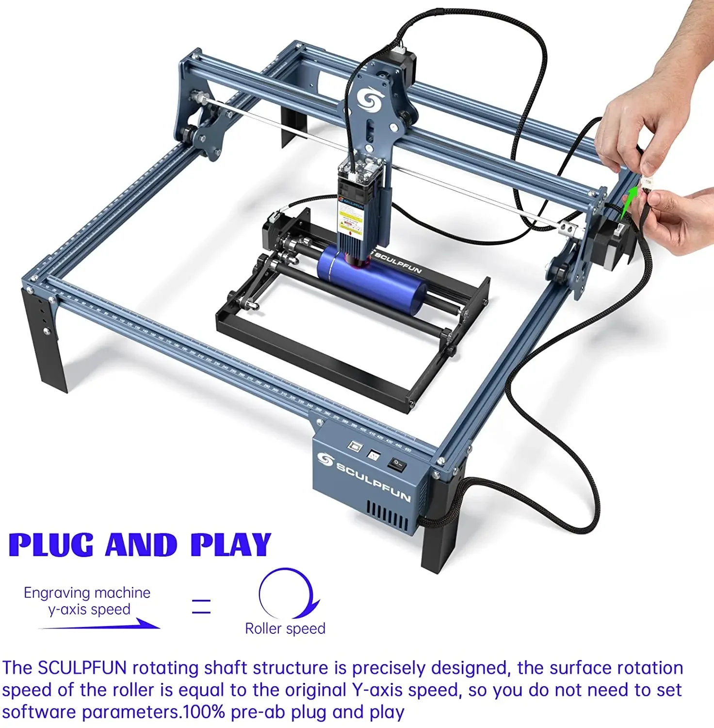 SCULPFUN Laser Rotary Roller Laser Engraver Y-axis Roller 360° Rotating for Cylindrical Objects Heightening Column kit 150MM