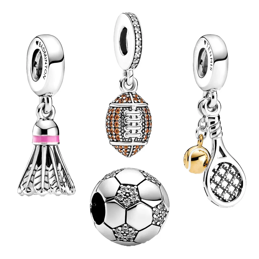 Multiple Series Balls Bead American Football，Badminton Dangle Charm Jewelry Fit Original  925 Sterling Silver Pan Brand Bracelet