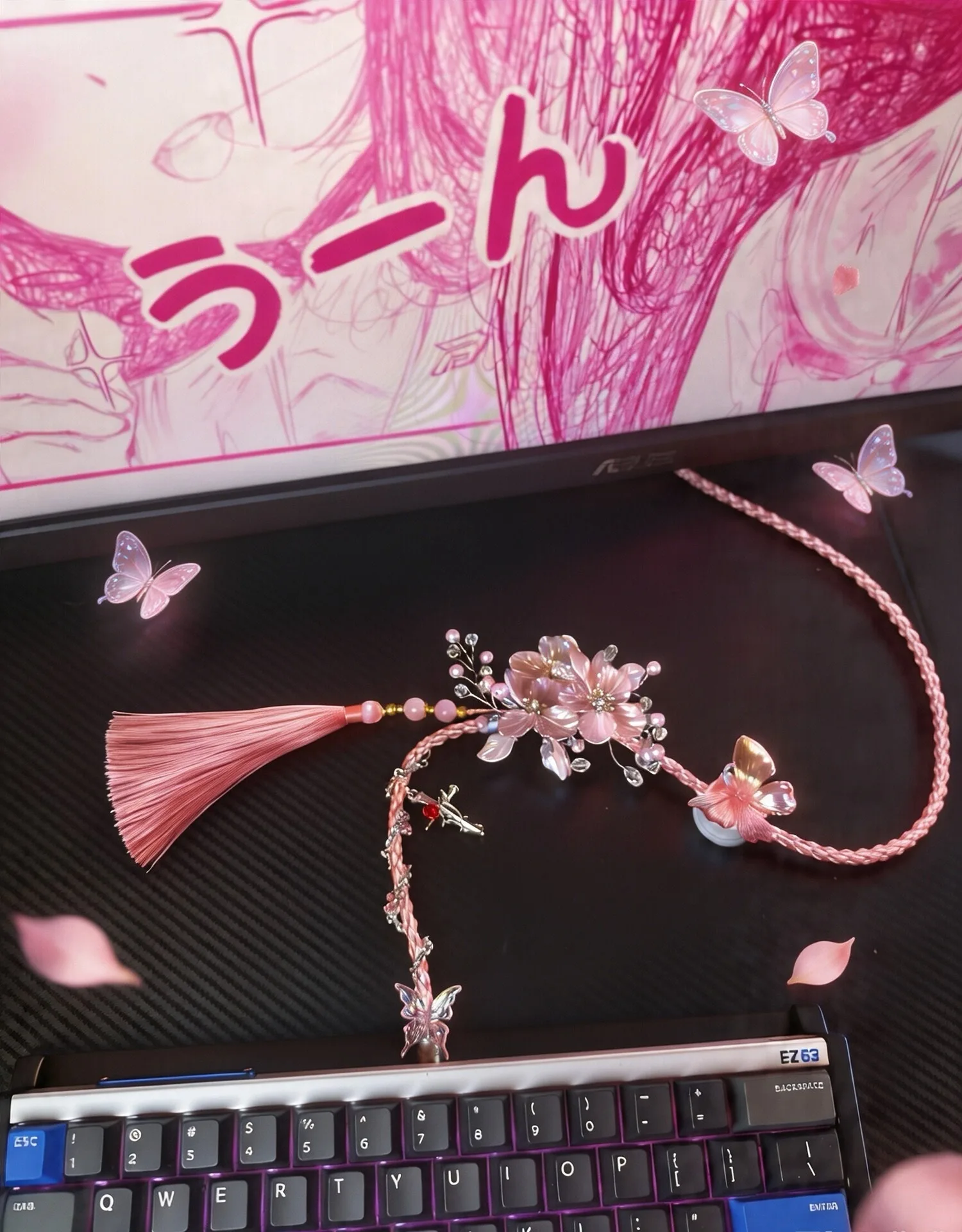 Bloom Pink Keyboard Aviation Plug Cable 8k USB-Type C 1.3m Flower Keyboard Cable Desktop Decoration Keyboard Cable Accessories