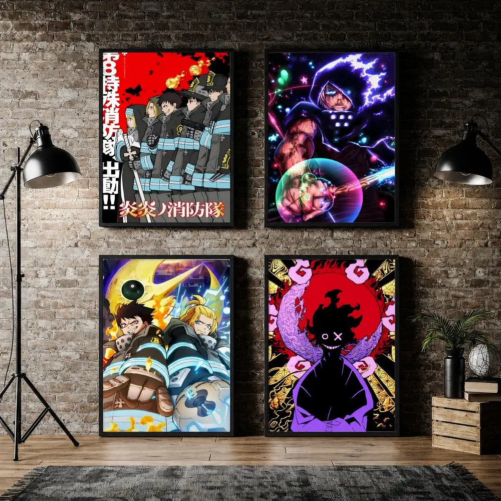 Anime Fire Force Flame Supernatural Poster PVC HD Peel and Stick Modern Poster Home Office Living Room Dining Room Wall Decor