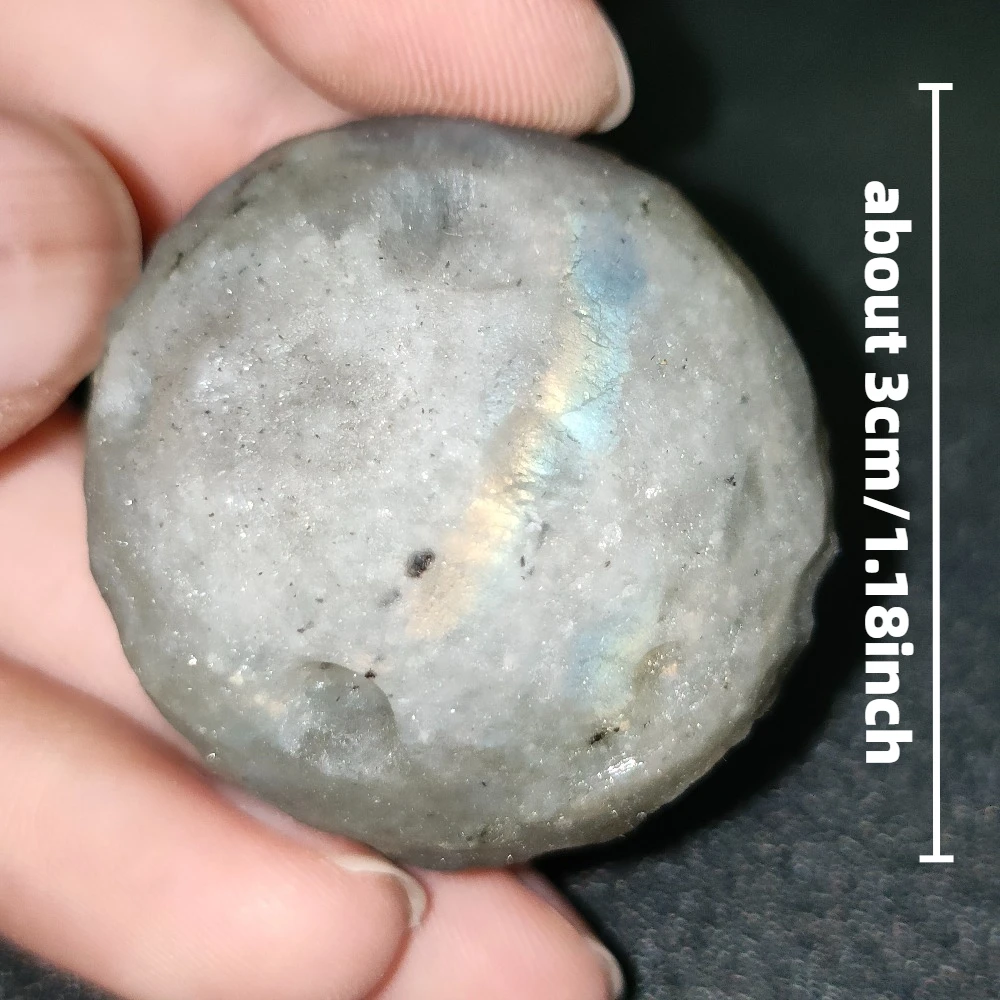 Natural Labradorite Moon Shape Stone Figurine, Hand Carved Moon Sphere Ornament, Unpolished, Desktop Home Decor Collectible Gift
