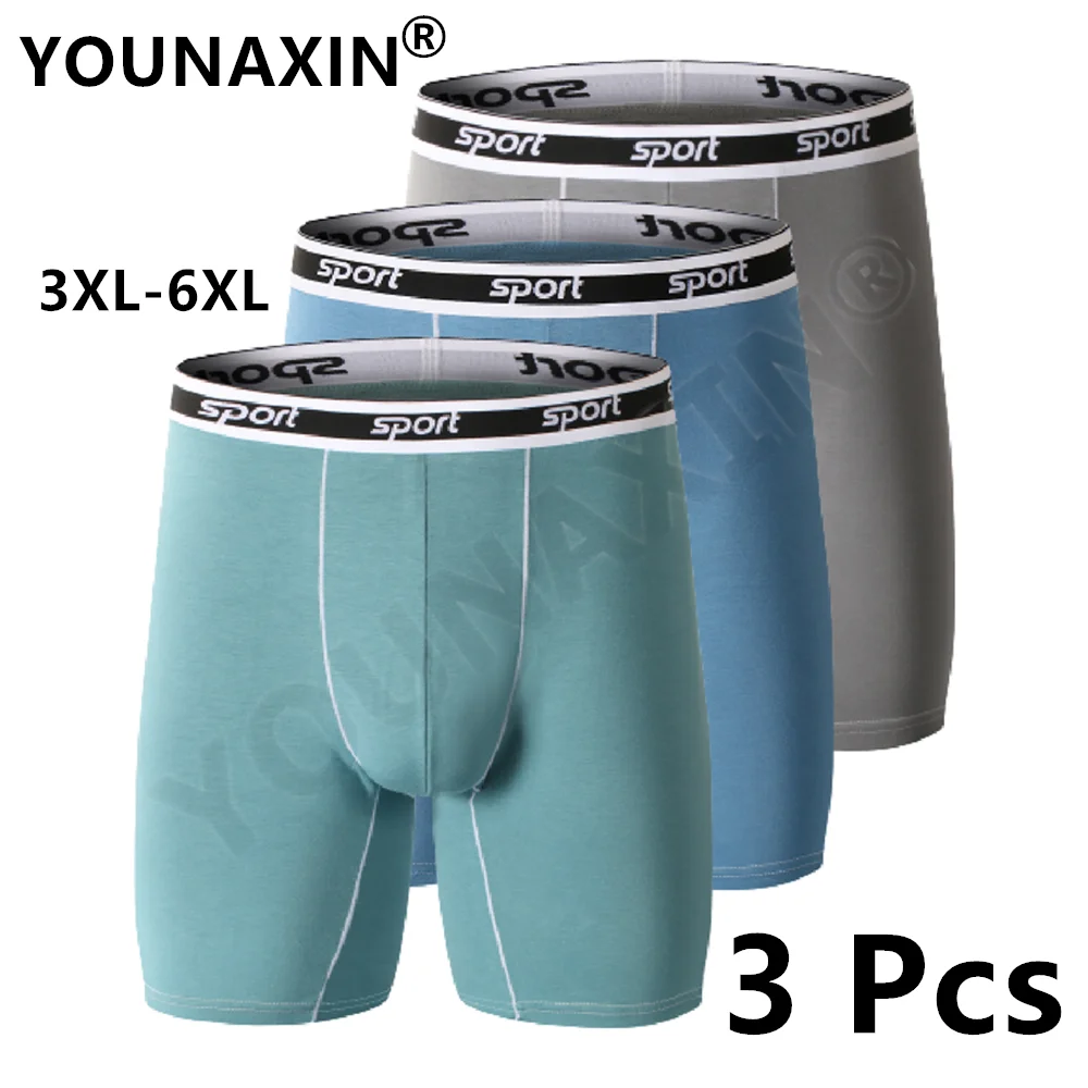 

3 Pcs Mens Long Leg Undies Underwear Boxers Briefs Sports Shorts Big Size Panties Plus Underpants Knickers 3XL 4XL 5XL 6XL