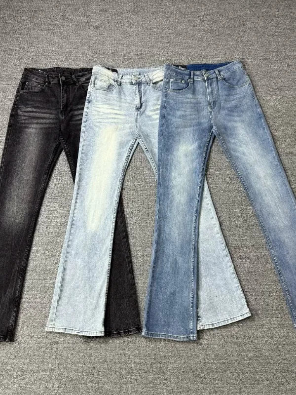 

American Sle Cleanfit Heavyweight Waed Bla Knife Flared Vintage 57 Elastic Slim Fit Jeans Men's mid Waist Zipper ...
