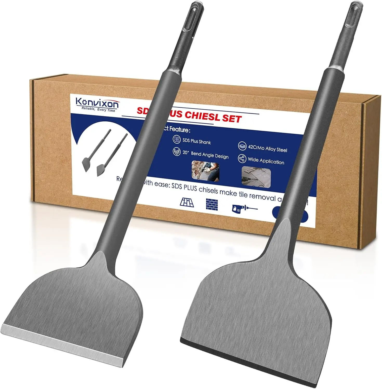 

2Pcs SDS Plus Chisel Set: Flat & Bent for Tile Removal & Demolition