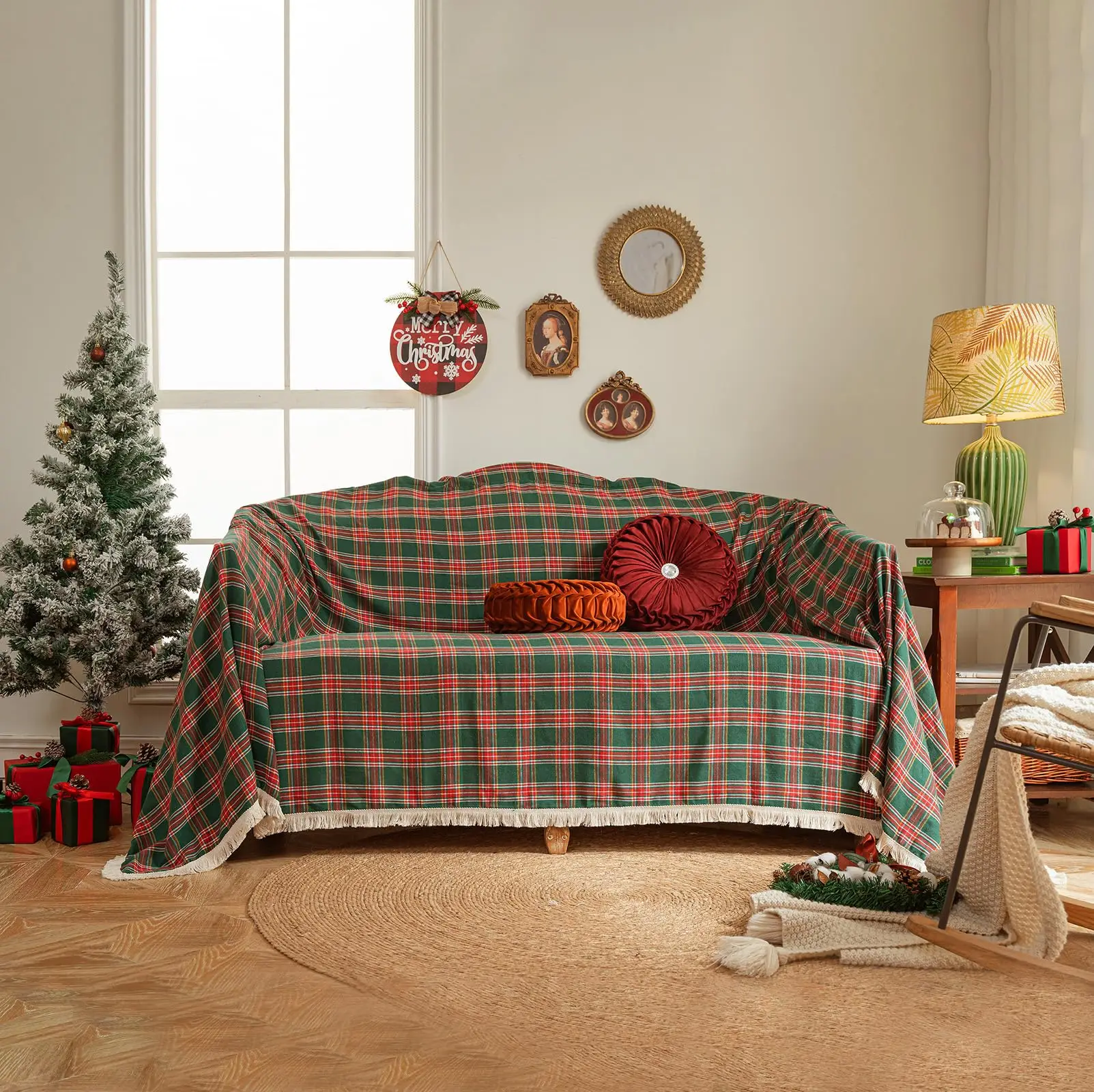 

Christmas Buffalo Plaid Couch Cover Checkered Sofa Cover Christmas Couch Cover for Farmhouse Home Decor Couch Protector for Dogs