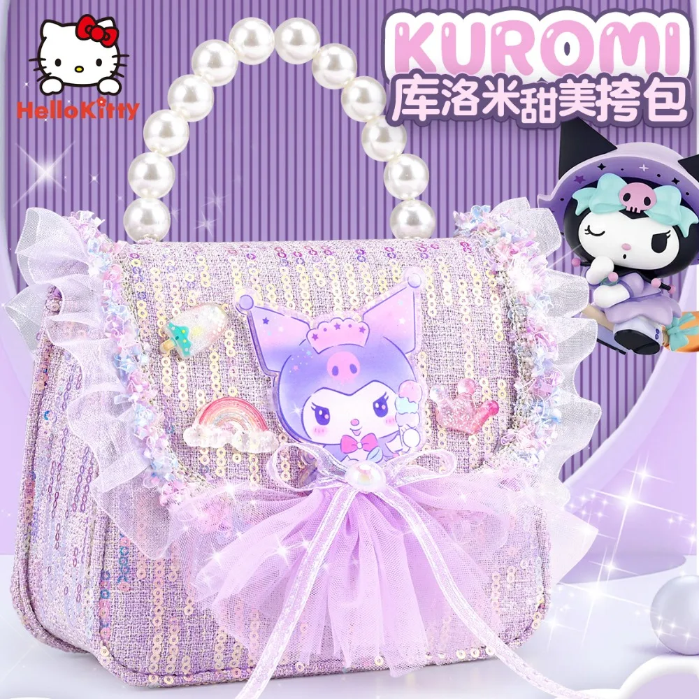 

Sanrio Kuromi Princess Shoulder Bag Cute Glitter Handbag for Girls Kids Baby Crossbody Purse Mini Tote Bag Gifts Cartoon Fashion