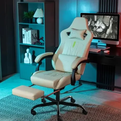 Massage Lumbar Cushion, Racing Video Game Chair Adjustable Rocker Gaming Chair with Footrest Ergonomic Computer Chair