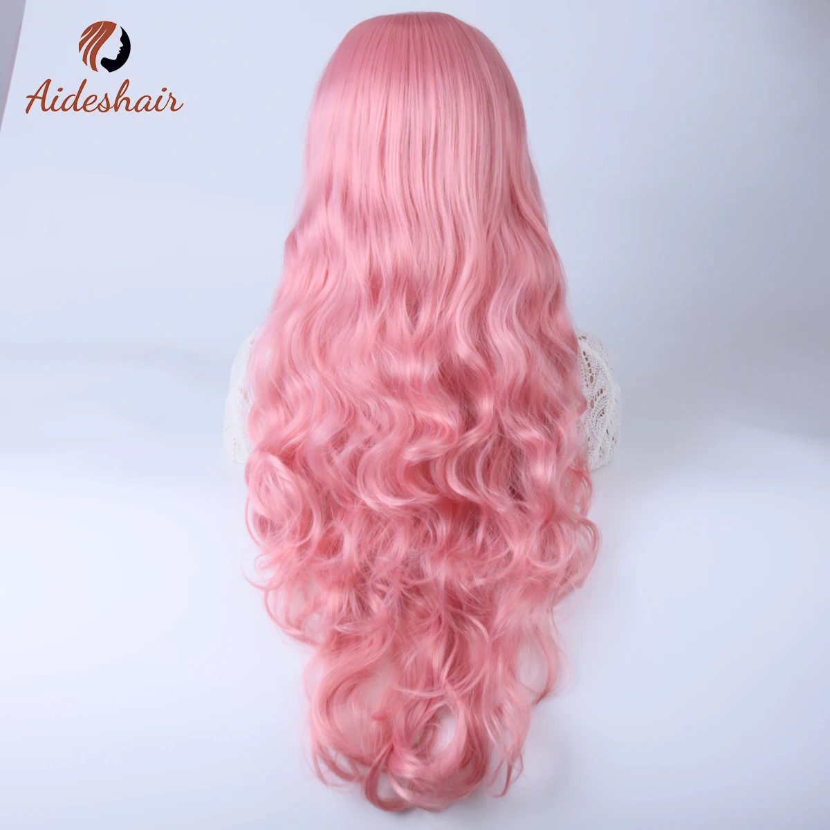 Pink diagonal bangs short curly wavy wig for women natural synthetic curly wig Heat resistant fiber wig for daily Cosplay