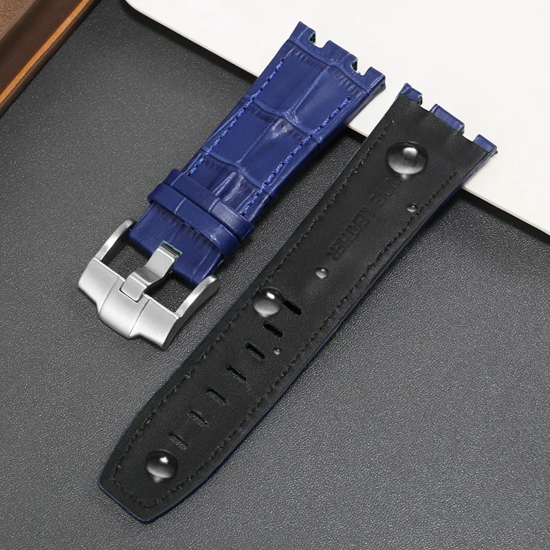 Genuine Leather watch Strap For AP 15703 Royal Oak Offshore Series Bracelet 28mm Black Brown Blue men\'s Watchband Accessories