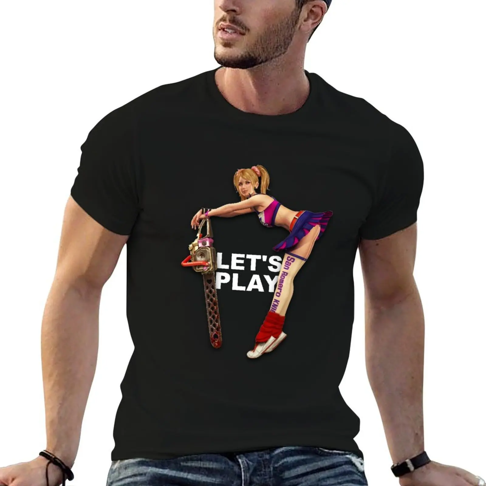 Camiseta Lollipop Chainsaw Let's Play (Dark), camisetas de algodón 100% para hombre, camisetas gráficas para hombre, camiseta ajustada