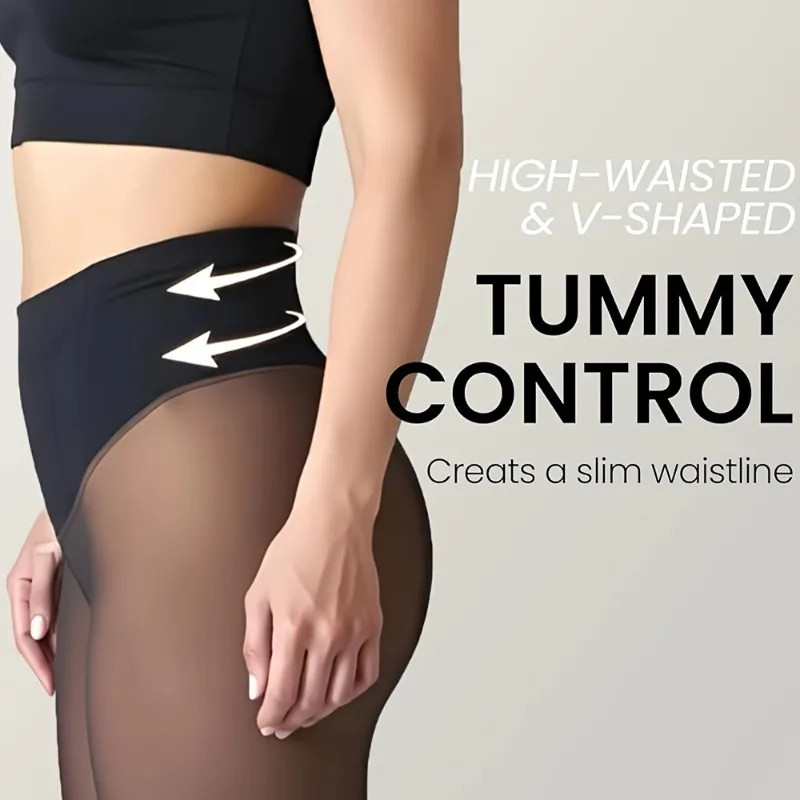 Warm Winter Thermal Tights For Women Fleece Lined Black Leggings Pantyhose V-High Waist Elastic Tummy Control Tights Stockings