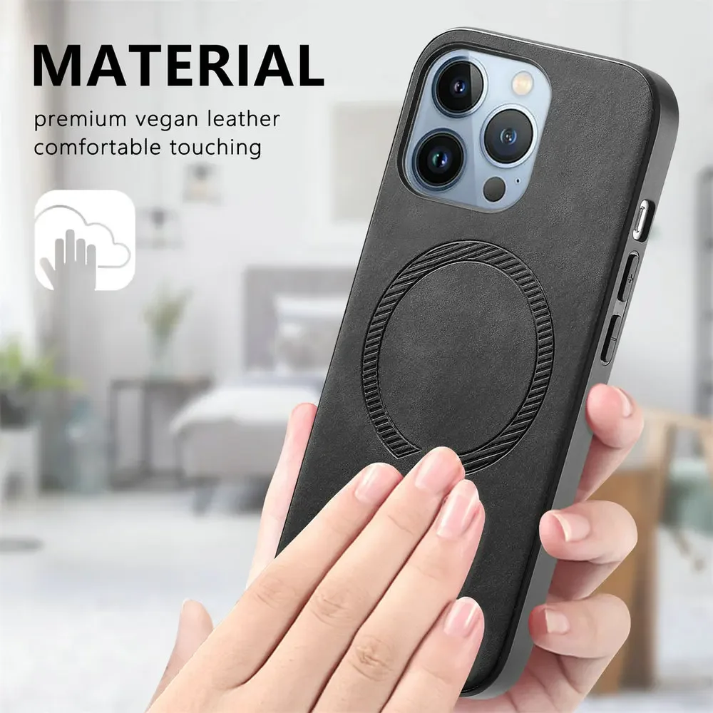 iPhone16 Pro 16E 5G Luxury Case Leather Magnet Wireless Charge Back Panel for iPhone 16 Pro Max Case iPhone14 15 Plus 14 Cover