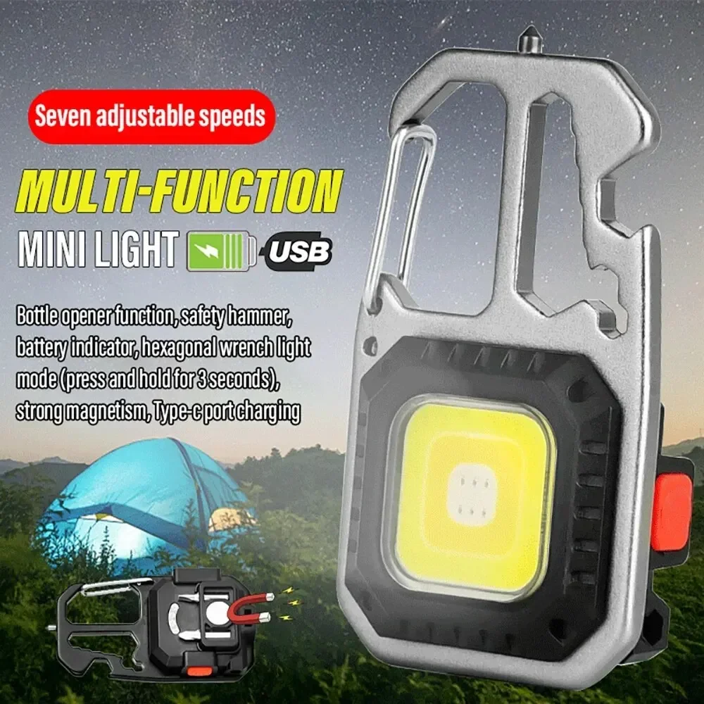 Rechargeable Mini COB Keychain Light, Multi-function Super Bright Flashlight, Outdoor Camping Light with Magnet, Screwdriver