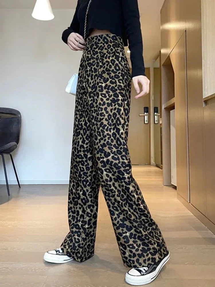 

Fashion Leopard Vintage Casual New Y2K Women's Pants High Waist Chicly Female Pants Young Streetwear Hip-Hop Wide Leg Trousers