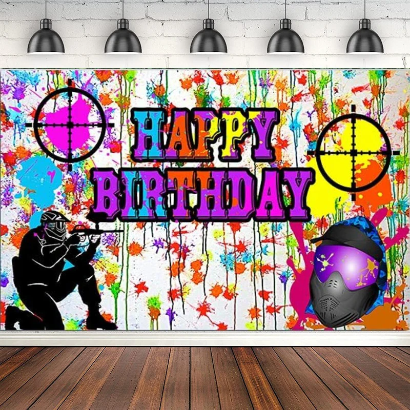 Paintball Party Green Camo Splash Photography Backdrop For Birthday Party Background Decoration Banner Poster Props