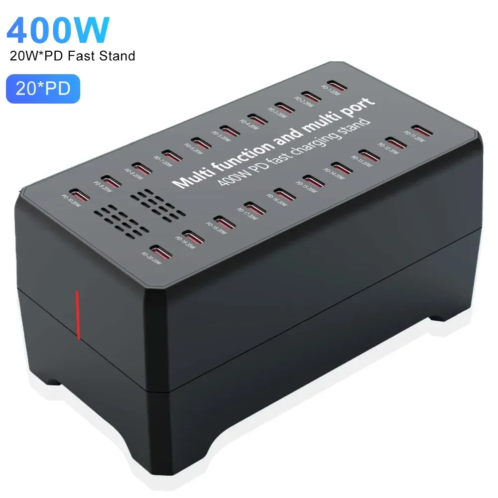 OEM 400W Gan PD Fast Charger 20 Ports PD 20W Tablet Charging Stand HUB For iPhone 15 Quick Charger For Laptop Tablet Phone