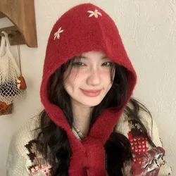 Korean Version Simple Autumn and Winter Knitted Balaclava Hat Winter Warm Ear Protection Pullover Strap Beanie Cap for Women's
