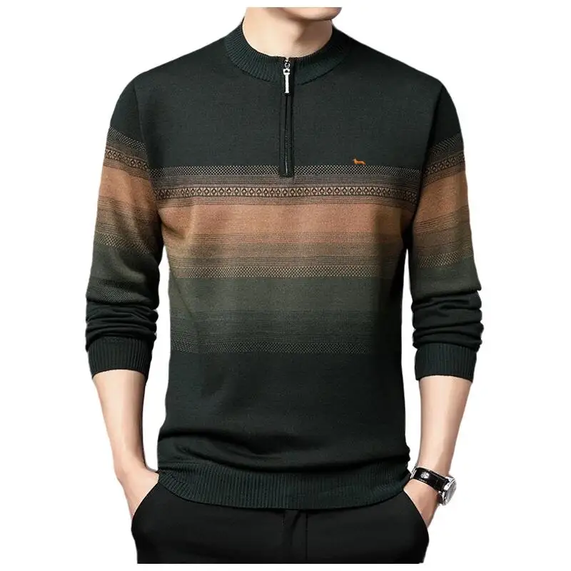 

New Autumn Casual Warm Men Polos Christmas 100%Cashmere Pullovers Long Sleeve harmont Zipper Computer Knitted blaine Sweaters