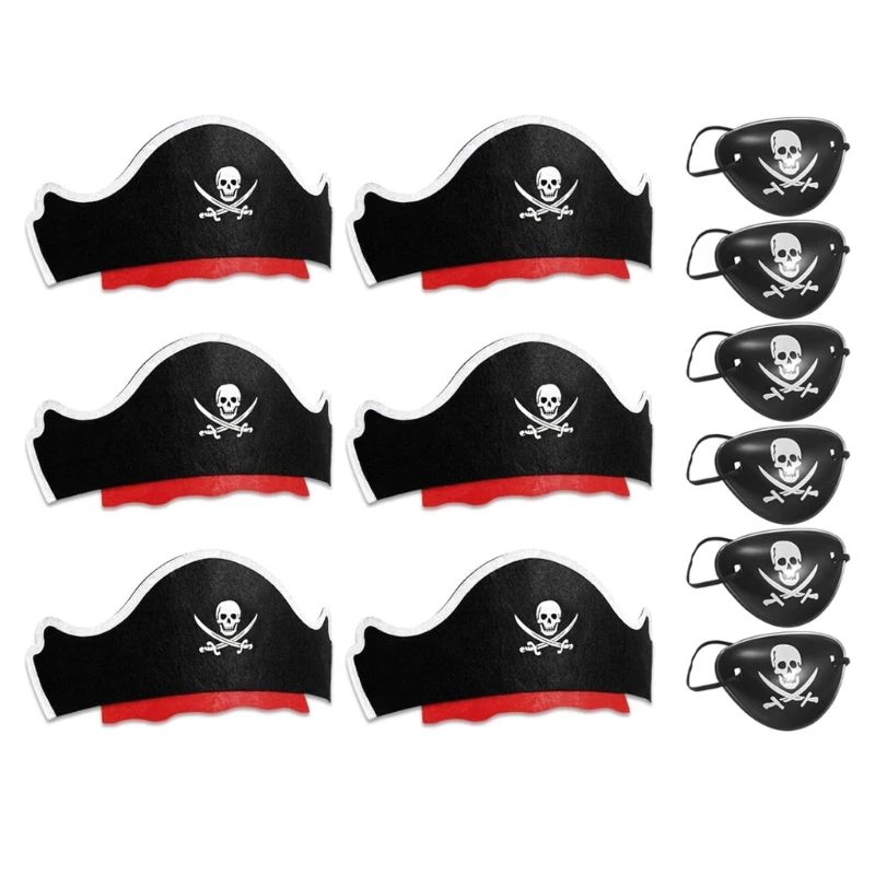 12Pcs Pirate Hat and Pirate Eyemask, Kid Halloween Pirate Dress up Costume Accessories for Halloween, Carnivals, Cosplay