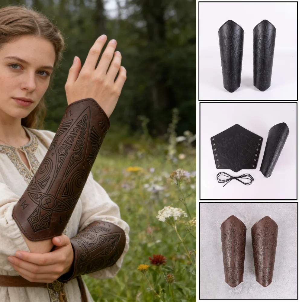 1pc Medieval Cosplay PU Leather Armor Arm Warmer Lace-Up Men Viking Pirate Knight Gauntlet Wristband Bracer Steampunk Accessory