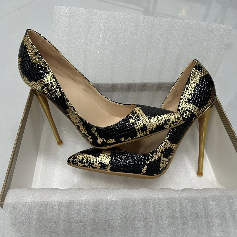 2025  European and American Style Women Shoes 8cm-10cm 12cm Snake Pattern Fashion Pointed Toe Slim Heel with Party Single Shoes