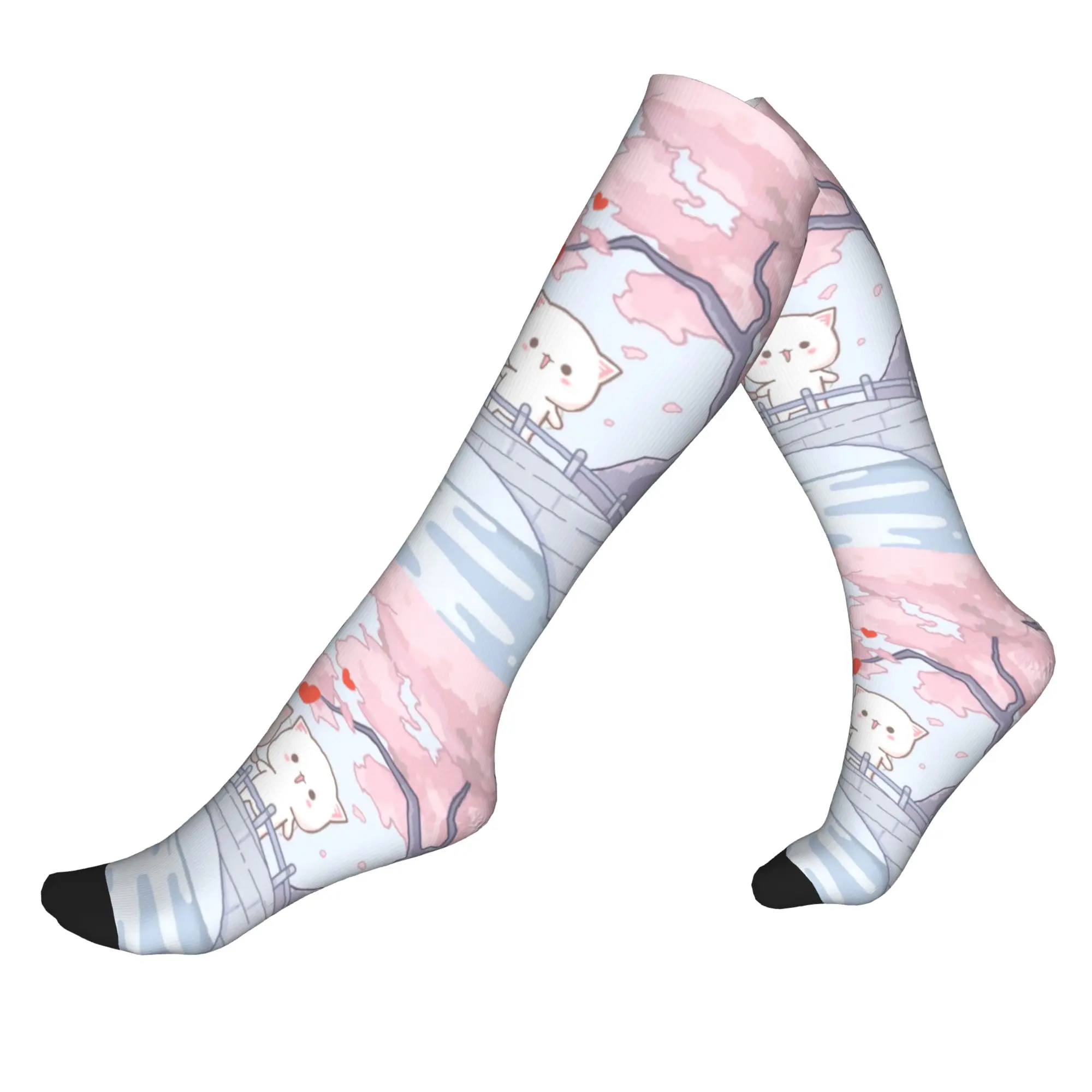 

Harajuku Romantic Peach And Goma Mochi Cat Socks Women Men Warm 3D Printing Football Sports Sports Compression Socks