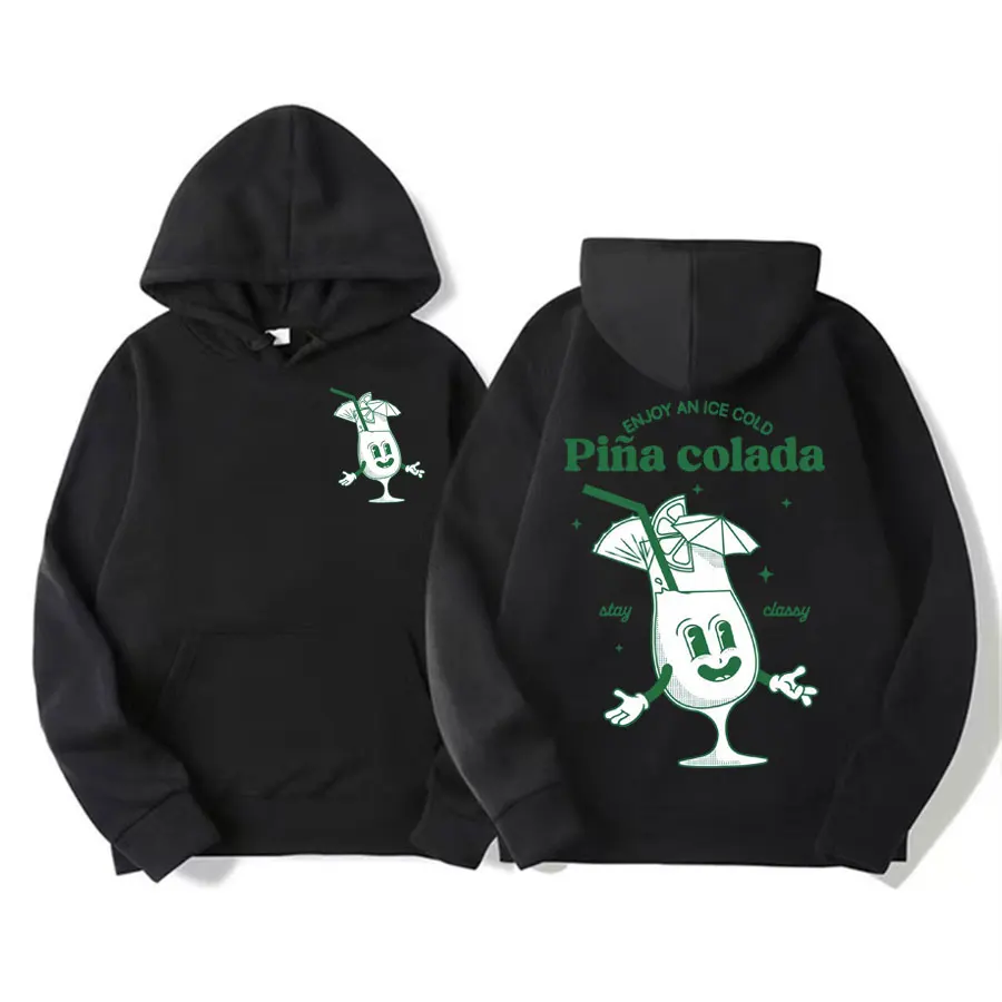 

Pina Colada Retro Inspired Graphic Hoodie Retro Green Cocktail Themed Sweatshirt Men Women Cartoon Alcoholic Drink Casual Hooded