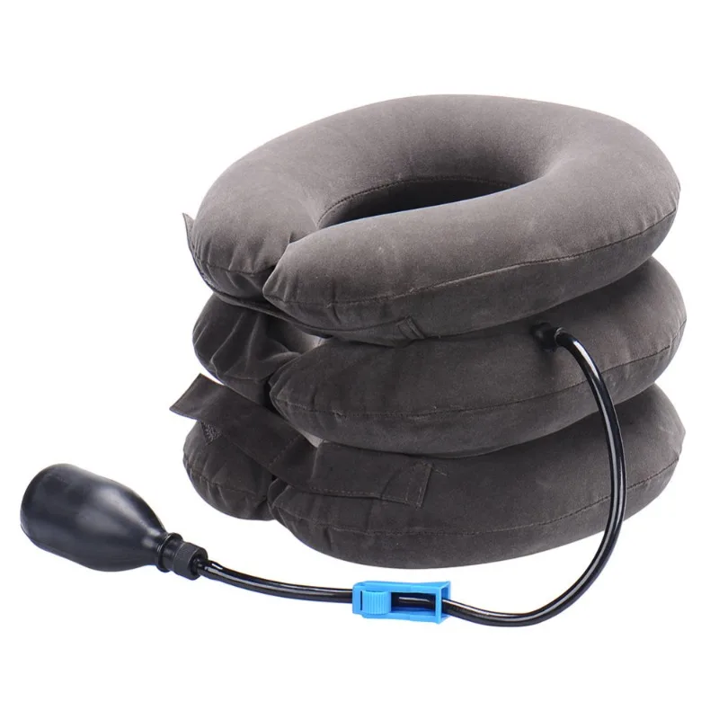 Portable Inflatable Cervical Traction Tool Adjustable Home Health Care Neck Support Full Fleece Cover Filled Spine Alignment