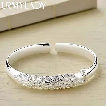 Nuovo braccialetto in argento sterling 925 con apertura a forma di pavone, braccialetti per le donne, moda, festa, matrimonio, accessori, regalo di gioielli