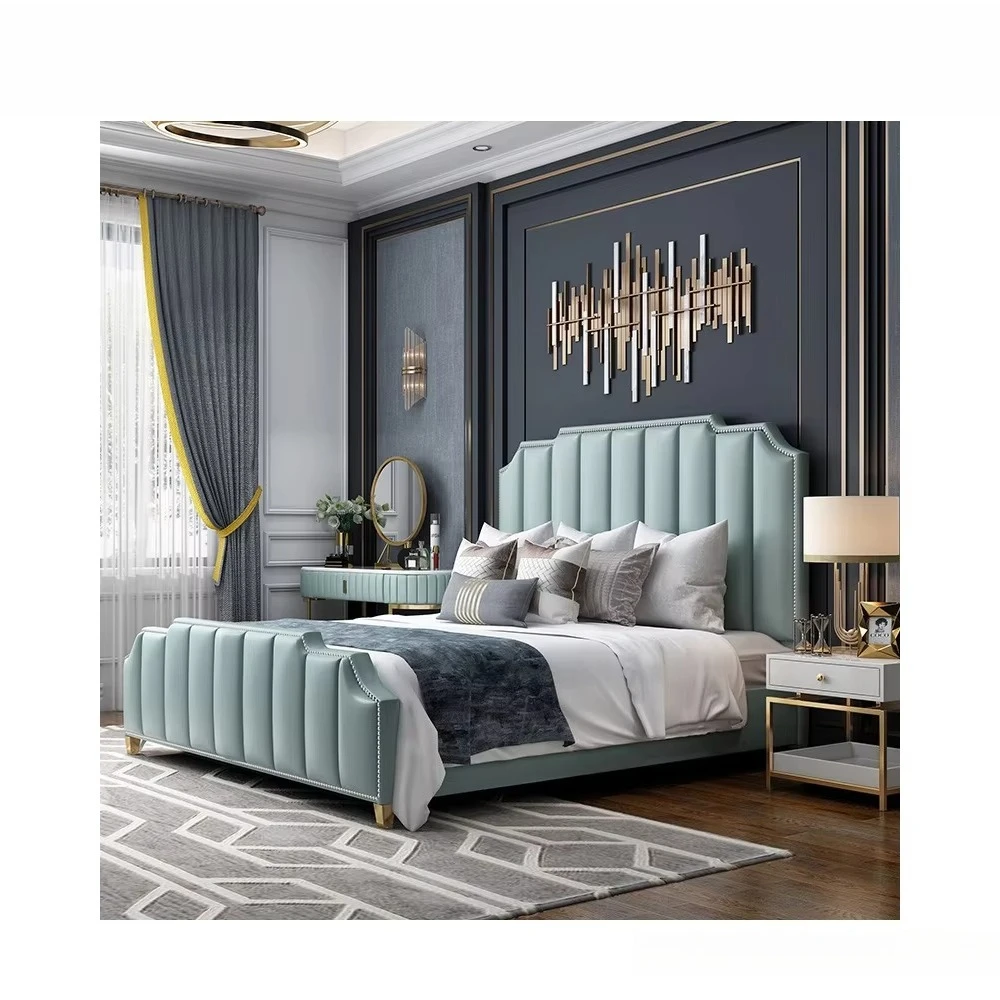 Neuankömmling King Size Leder bett Holz betten Samt gepolstert سرير ناعم Doppel Schlafzimmer Sets
