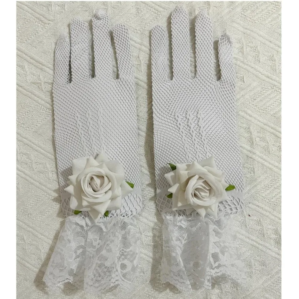 جديد روز زهرة الدانتيل شبكة القفازات تأثيري فستان الحفلات شبكة صيد السمك قفازات التصوير الدعامة الشرير الهيب هوب الزفاف قفازات الزفاف الطرف