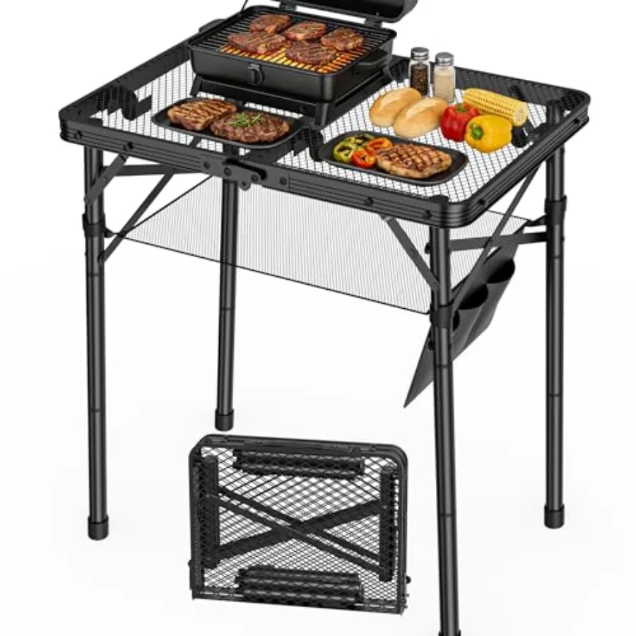 

Folding Camping Table, 3 Adjustable Height Max 27.5" Portable Grill Table with Mesh Bag, 2x1.3 FT Picnic Table for Outside, Cam