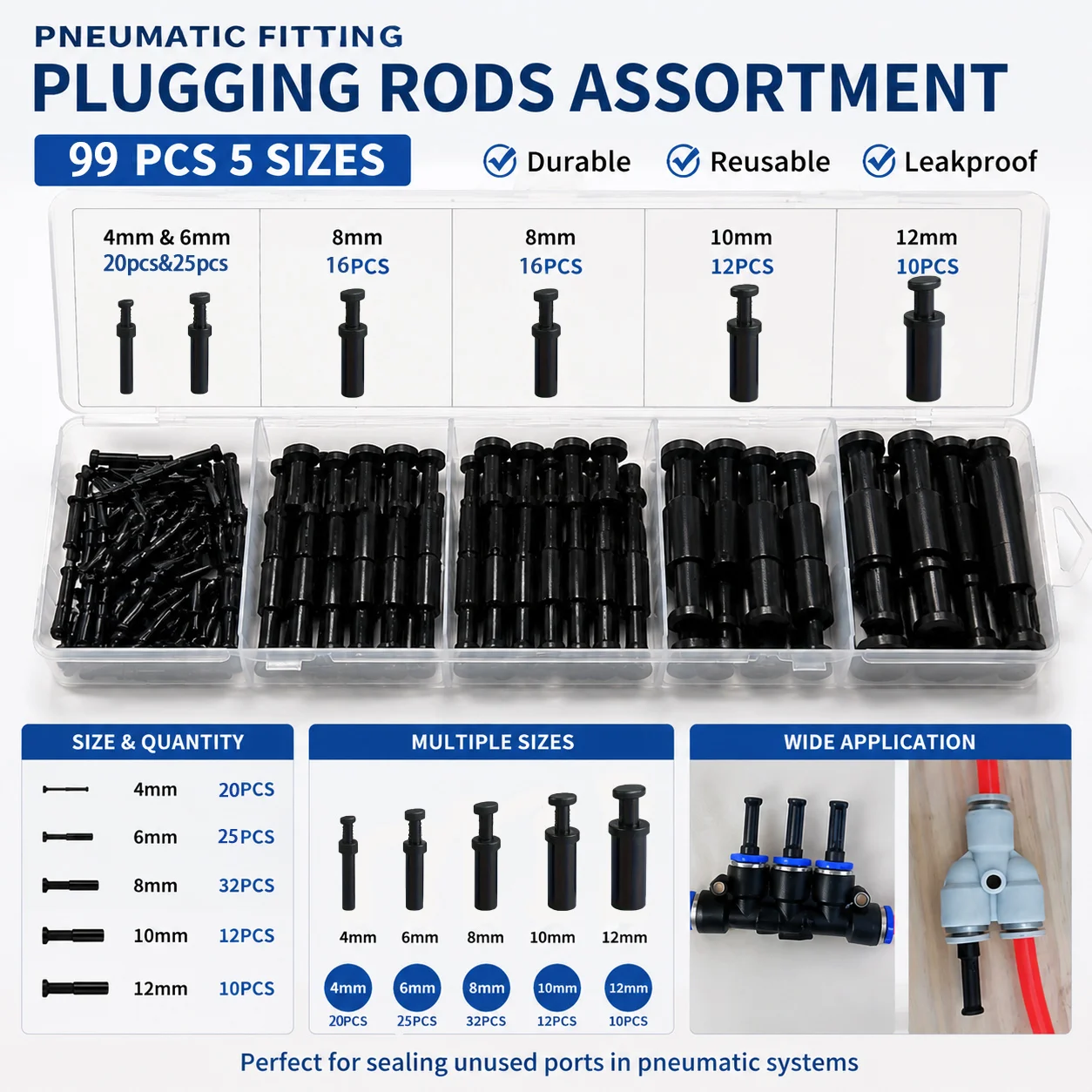 Pneumatic Blanking Pipe Push Fit Connector Air Hose Tube Plug 4mm 6mm 8mm 10mm 12mm PP4 PP6 PP8 PP10 - Pneumatic Tools