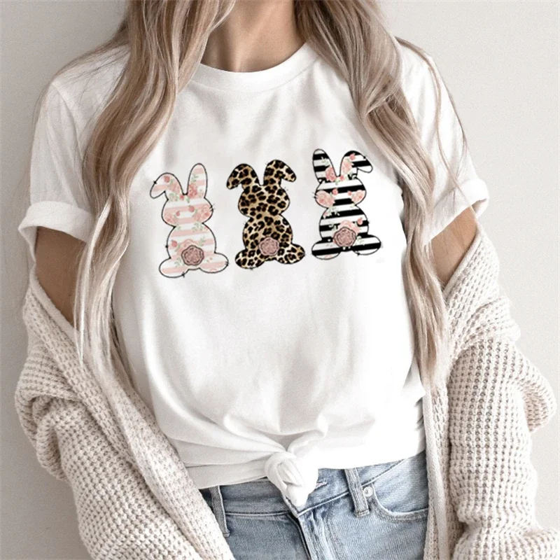 Summer Fashion Women T-Shirt Funny Rabbit Bunny Flowers Animal Print Top Femme Harajuku Shirt Kawaii Clothes Tees Female