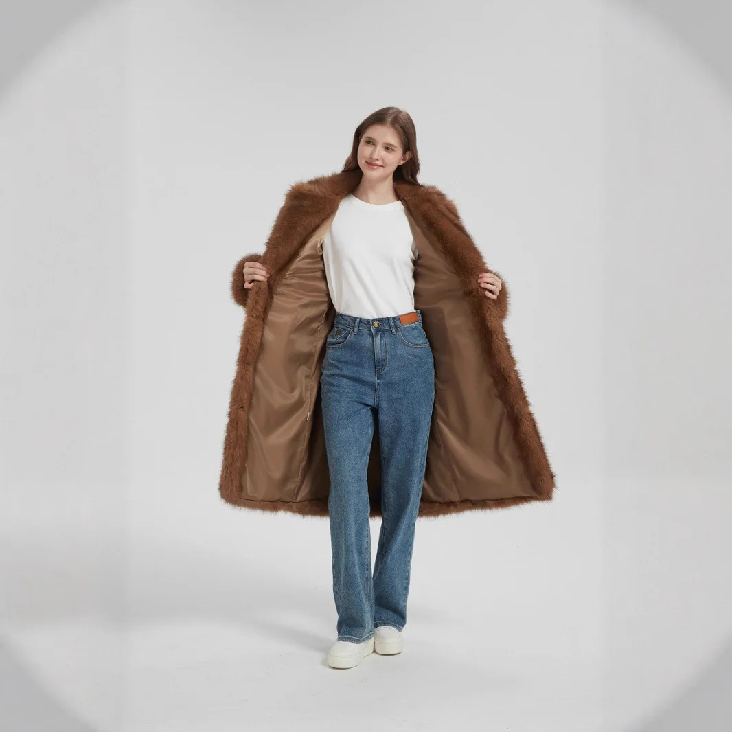 2025 herbst Winter frauen Lange Faux Pelzmantel Einfarbig Eco Pelzmantel Jacke Für Weibliche Slouchy-Stil dame Gefälschte Pelz Jacke