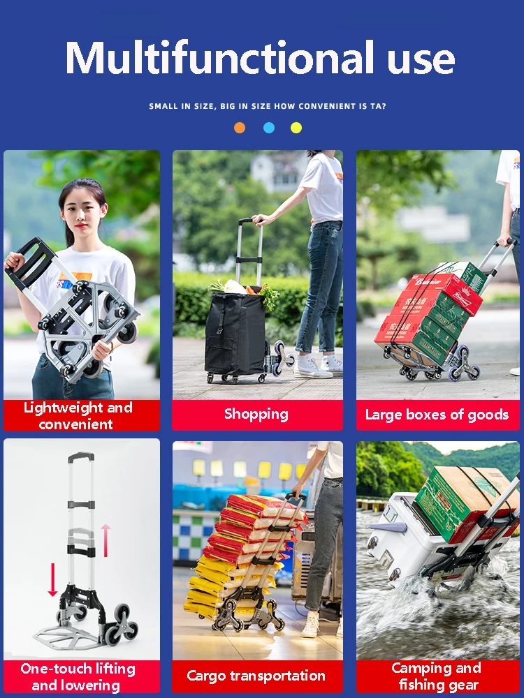 Climbing Stairs Hand Pulled Cart Multifunctional Portable Carrying Shopping Grocery Shopping Folding Retractable Small Trailer