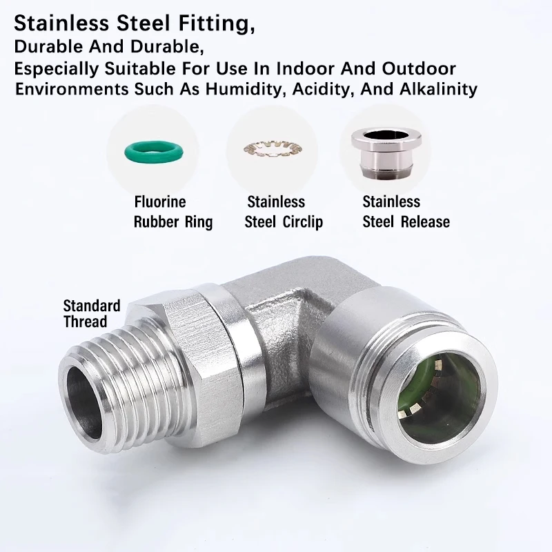 10Pcs 4 6 8 10 12 14mm OD Tube 1/8 1/4 3/8 1/2 BSP BSPT Male Elbow Push In To Connect Pneumatic Air Fitting 304 Stainless Steel